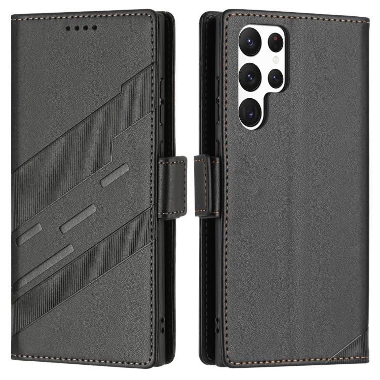 For Samsung Galaxy S22 Ultra 5G Embossed Multi-functional Side Suction Wallet Retro Leather Phone Case