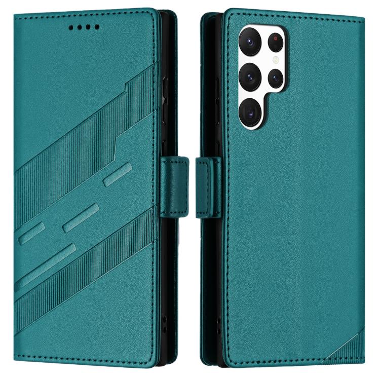 For Samsung Galaxy S22 Ultra 5G Embossed Multi-functional Side Suction Wallet Retro Leather Phone Case
