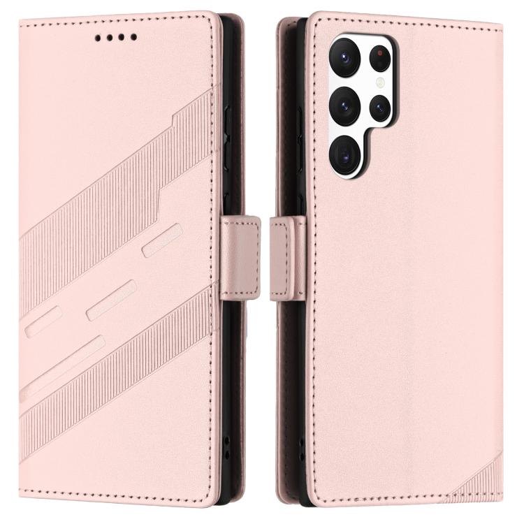 For Samsung Galaxy S22 Ultra 5G Embossed Multi-functional Side Suction Wallet Retro Leather Phone Case