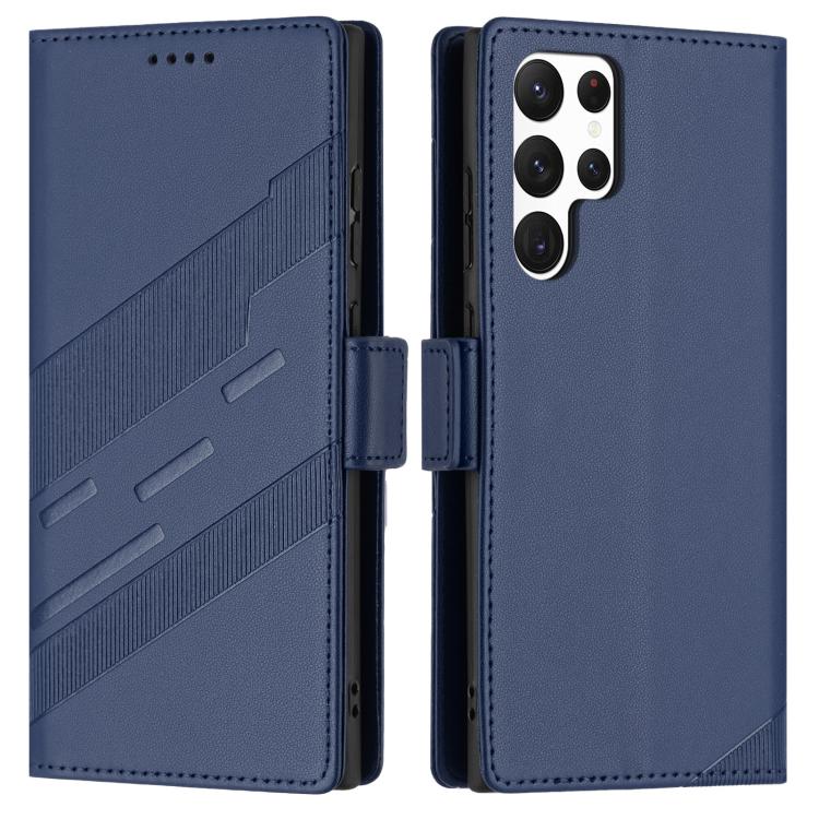 For Samsung Galaxy S22 Ultra 5G Embossed Multi-functional Side Suction Wallet Retro Leather Phone Case