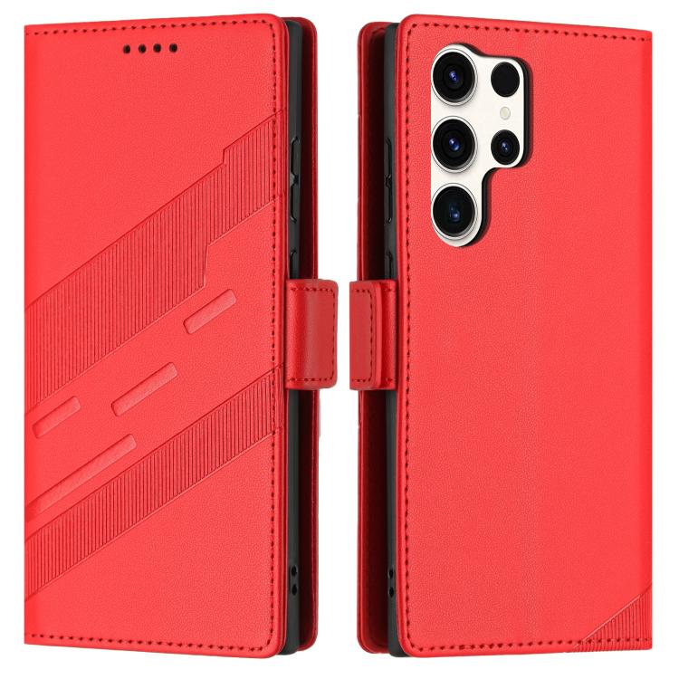 For Samsung Galaxy S25 Ultra 5G Embossed Multi-functional Side Suction Wallet Retro Leather Phone Case