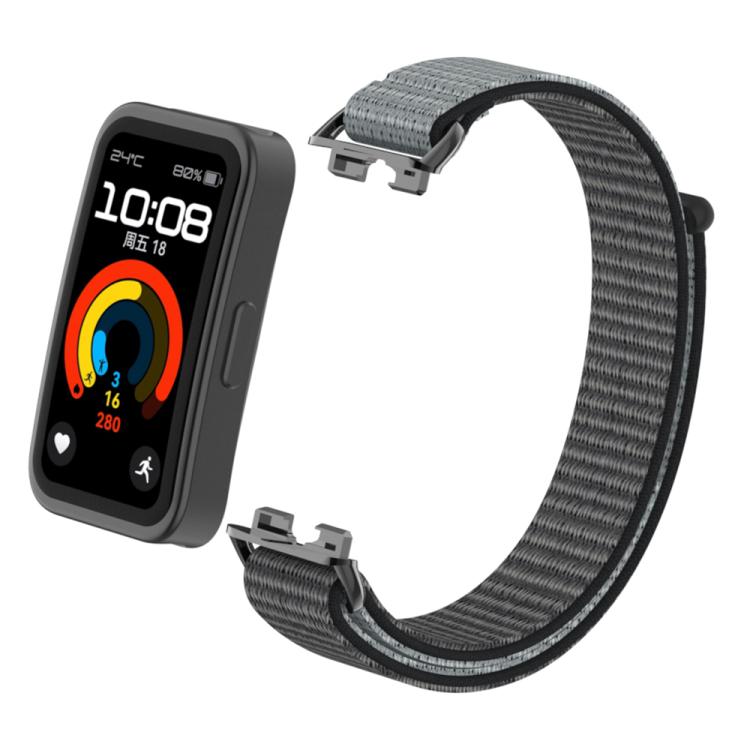 For Huawei Band 10 / 9 / 8 Metal Connector Nylon Loop Hook and Loop Fastener Watch Band