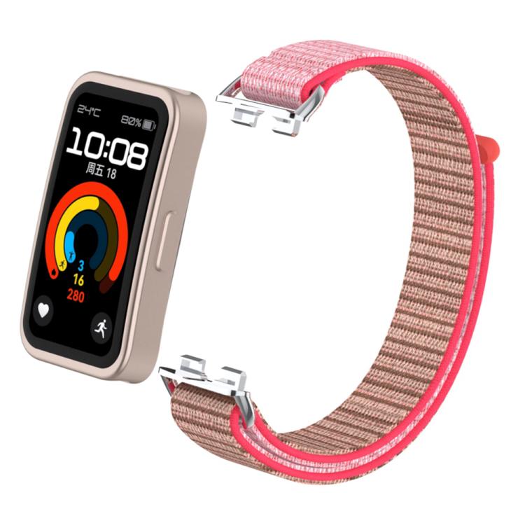 For Huawei Band 10 / 9 / 8 Metal Connector Nylon Loop Hook and Loop Fastener Watch Band