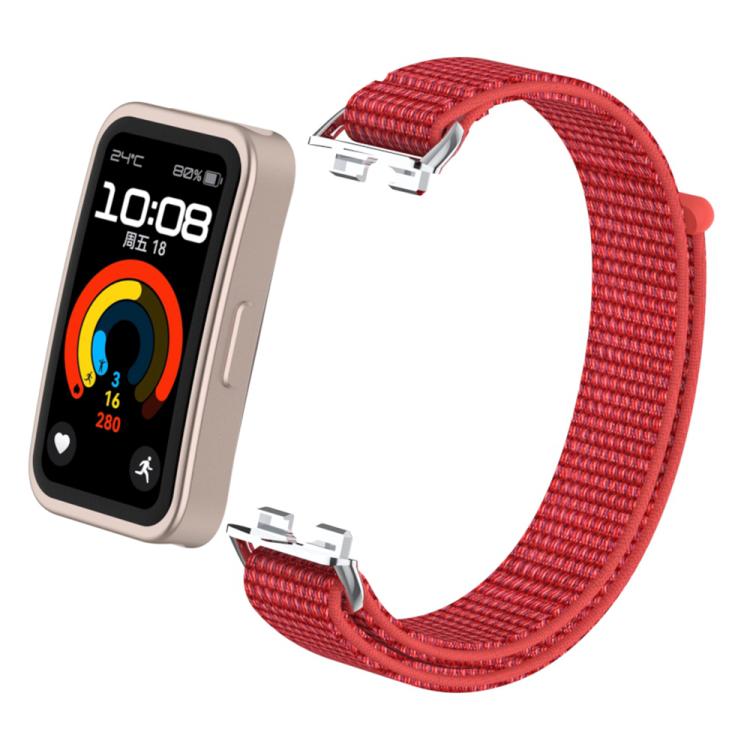 For Huawei Band 10 / 9 / 8 Metal Connector Nylon Loop Hook and Loop Fastener Watch Band