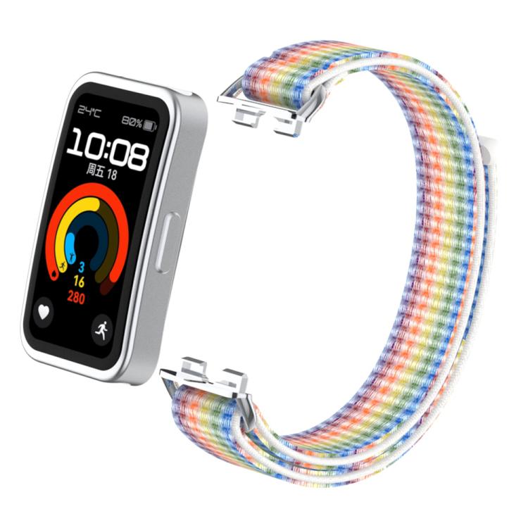 For Huawei Band 10 / 9 / 8 Metal Connector Nylon Loop Hook and Loop Fastener Watch Band