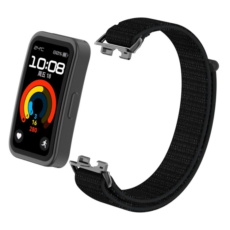 For Huawei Band 10 / 9 / 8 Metal Connector Nylon Loop Hook and Loop Fastener Watch Band
