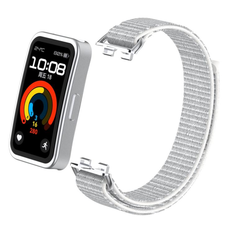 For Huawei Band 10 / 9 / 8 Metal Connector Nylon Loop Hook and Loop Fastener Watch Band