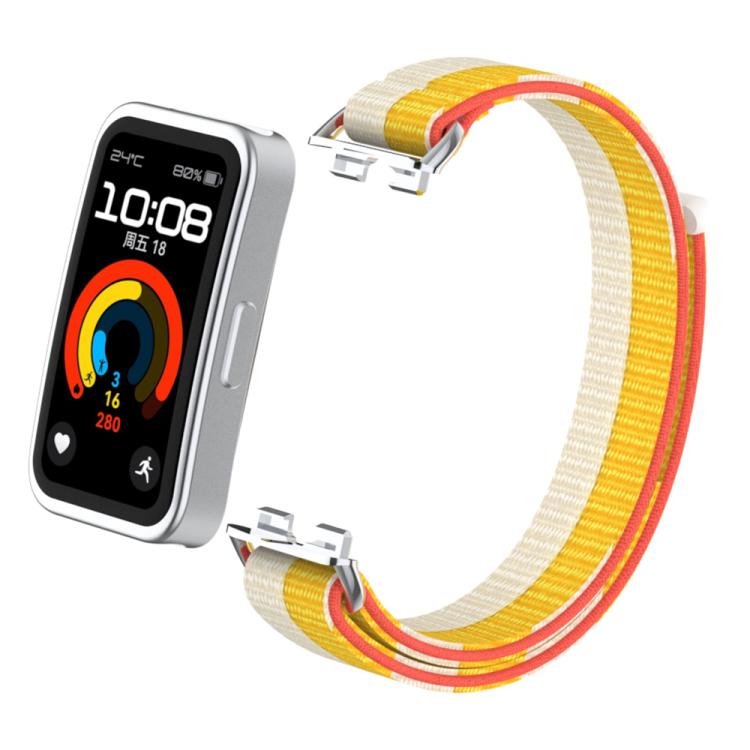 For Huawei Band 10 / 9 / 8 Metal Connector Nylon Loop Hook and Loop Fastener Watch Band