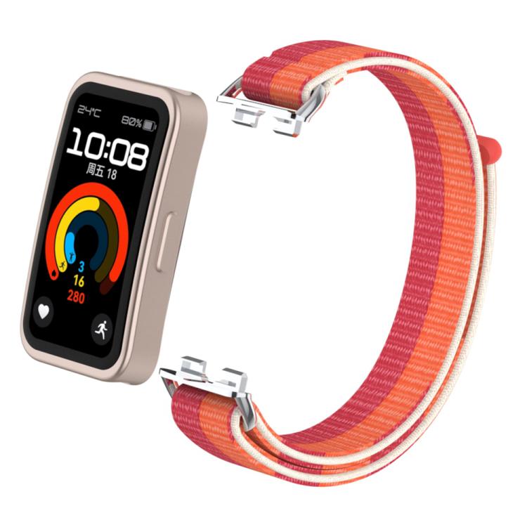 For Huawei Band 10 / 9 / 8 Metal Connector Nylon Loop Hook and Loop Fastener Watch Band