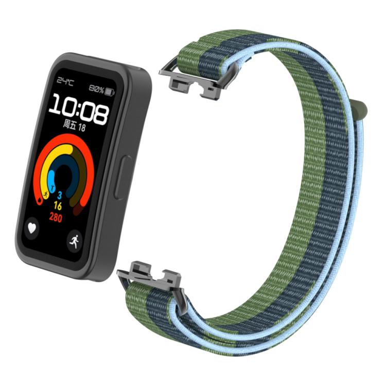 For Huawei Band 10 / 9 / 8 Metal Connector Nylon Loop Hook and Loop Fastener Watch Band