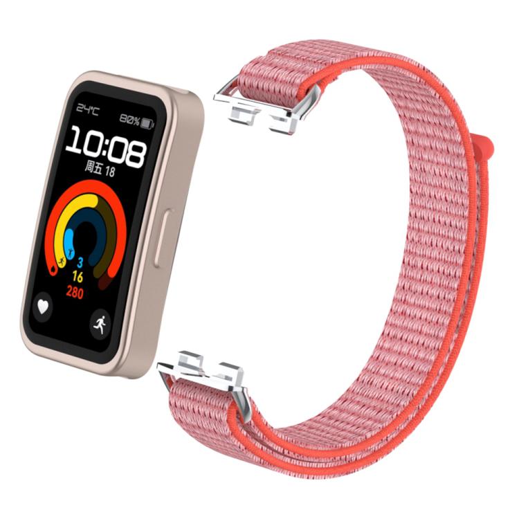 For Huawei Band 10 / 9 / 8 Metal Connector Nylon Loop Hook and Loop Fastener Watch Band