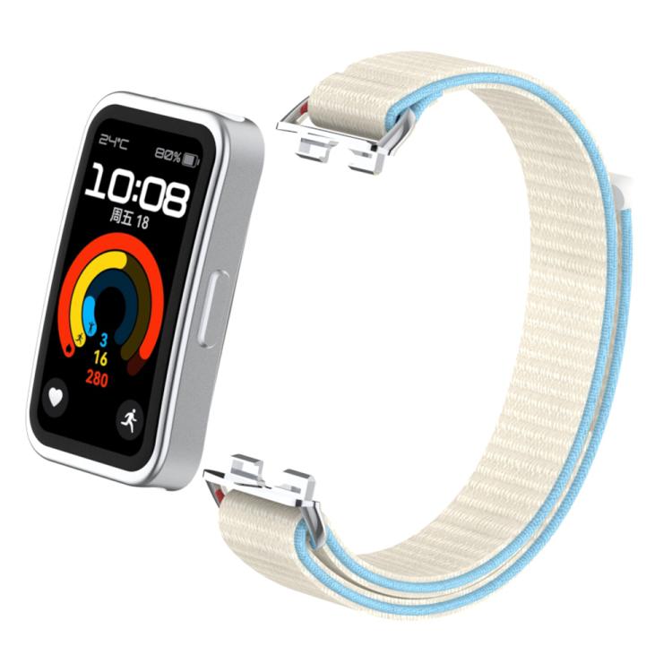 For Huawei Band 10 / 9 / 8 Metal Connector Nylon Loop Hook and Loop Fastener Watch Band