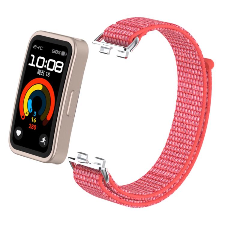 For Huawei Band 10 / 9 / 8 Metal Connector Nylon Loop Hook and Loop Fastener Watch Band