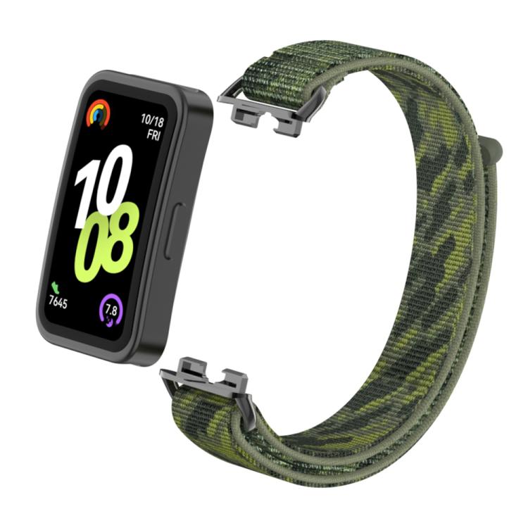 For Huawei Band 10 / 9 / 8 Metal Connector Nylon Loop Hook and Loop Fastener Watch Band