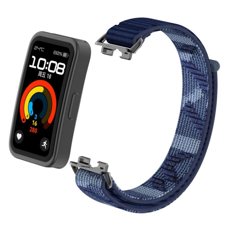 For Huawei Band 10 / 9 / 8 Metal Connector Nylon Loop Hook and Loop Fastener Watch Band