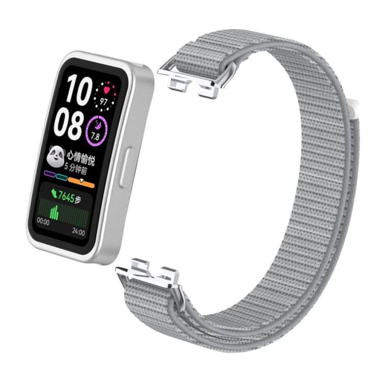 For Huawei Band 10 / 9 / 8 Metal Connector Nylon Loop Hook and Loop Fastener Watch Band