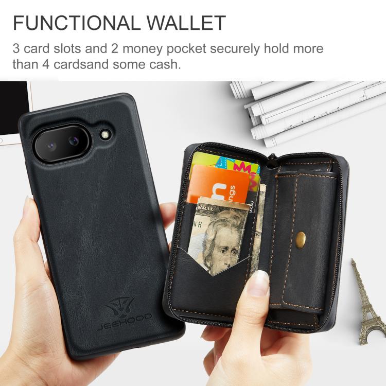 For Google Pixel 9a JEEHOOD J02 Magnetic Zipper Horizontal Flip Leather Phone Case