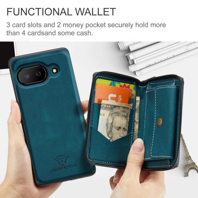 For Google Pixel 9a JEEHOOD J02 Magnetic Zipper Horizontal Flip Leather Phone Case
