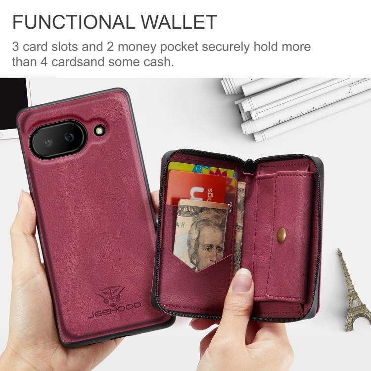For Google Pixel 9a JEEHOOD J02 Magnetic Zipper Horizontal Flip Leather Phone Case