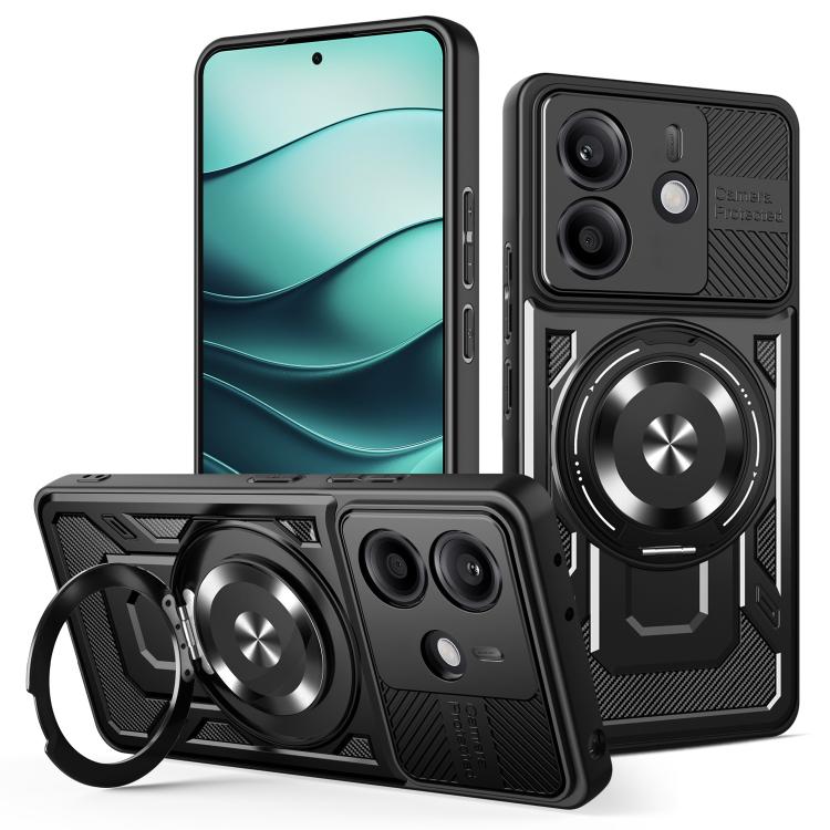 For Redmi Note 14 4G 164.84mm Armor Rotating Holder MagSafe Phone Case