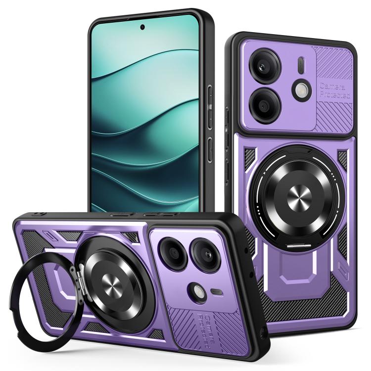 For Redmi Note 14 4G 164.84mm Armor Rotating Holder MagSafe Phone Case