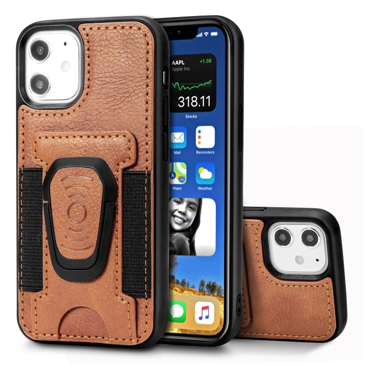 For iPhone 12 mini Magnetic Shockproof PU + TPU Case with Card Slot & Ring Holder