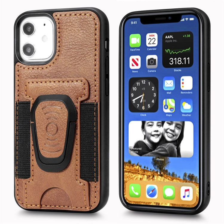 For iPhone 12 mini Magnetic Shockproof PU + TPU Case with Card Slot & Ring Holder