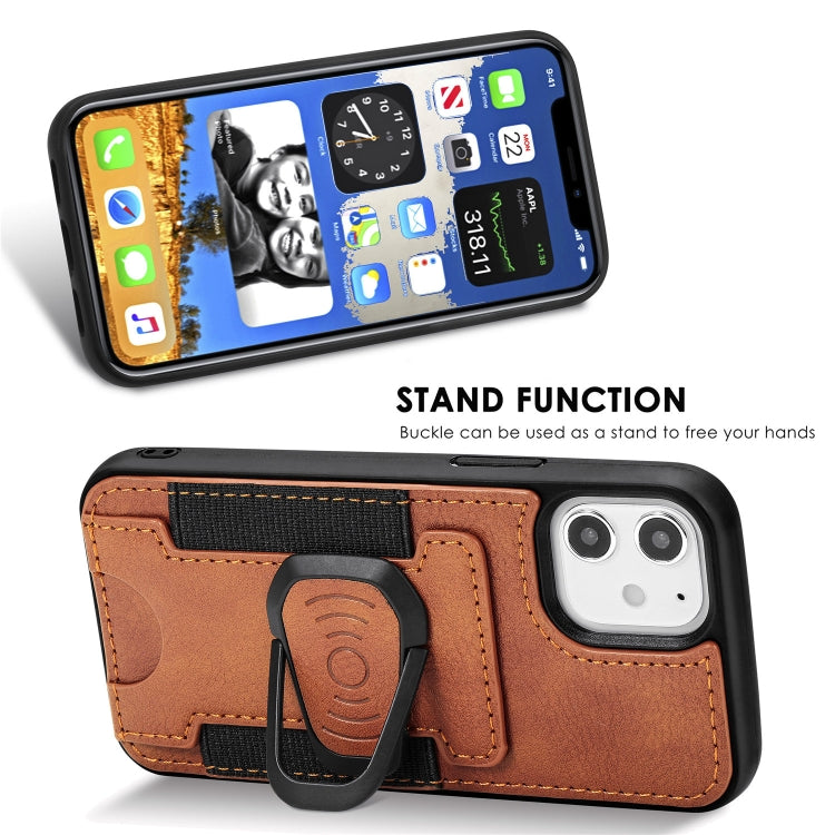 For iPhone 12 mini Magnetic Shockproof PU + TPU Case with Card Slot & Ring Holder