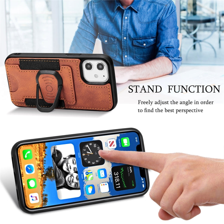 For iPhone 12 mini Magnetic Shockproof PU + TPU Case with Card Slot & Ring Holder