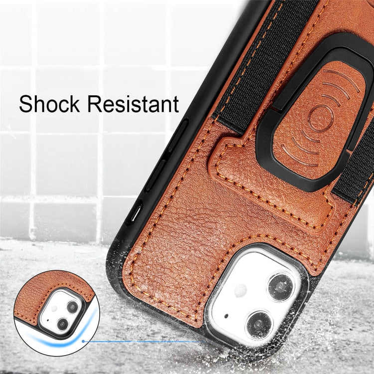 For iPhone 12 mini Magnetic Shockproof PU + TPU Case with Card Slot & Ring Holder