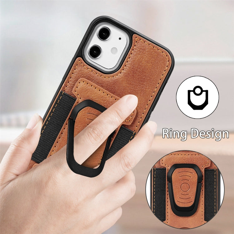 For iPhone 12 mini Magnetic Shockproof PU + TPU Case with Card Slot & Ring Holder