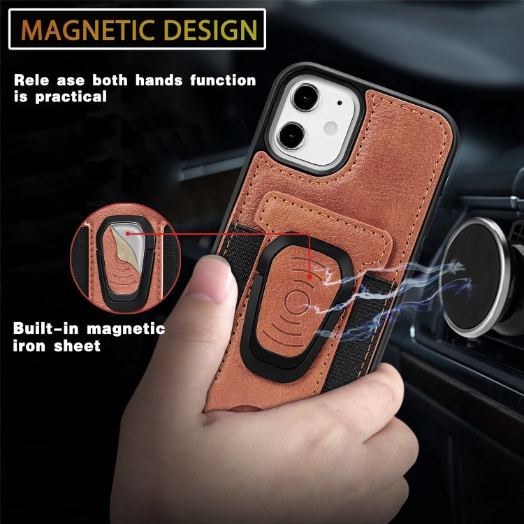 For iPhone 12 mini Magnetic Shockproof PU + TPU Case with Card Slot & Ring Holder