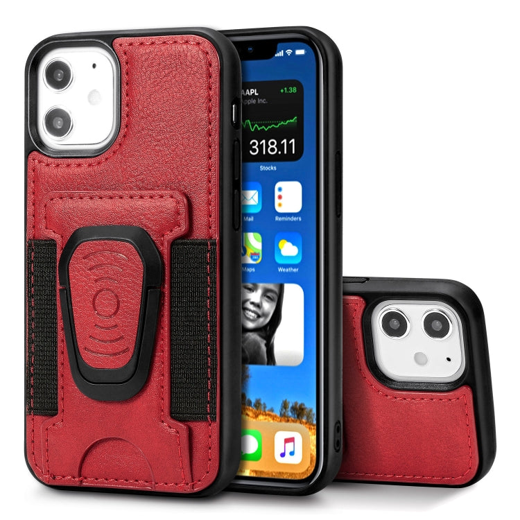 For iPhone 12 mini Magnetic Shockproof PU + TPU Case with Card Slot & Ring Holder