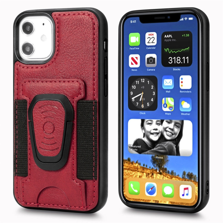 For iPhone 12 mini Magnetic Shockproof PU + TPU Case with Card Slot & Ring Holder