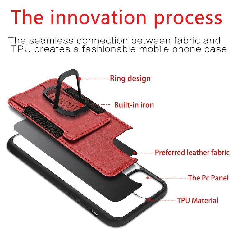 For iPhone 12 mini Magnetic Shockproof PU + TPU Case with Card Slot & Ring Holder