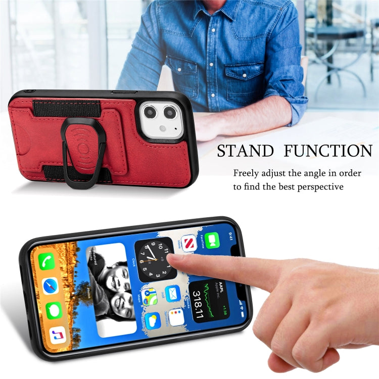 For iPhone 12 mini Magnetic Shockproof PU + TPU Case with Card Slot & Ring Holder
