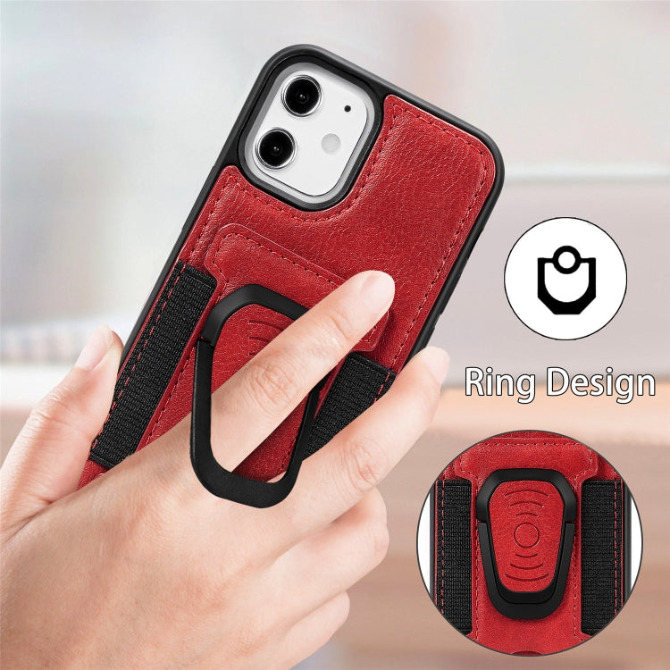 For iPhone 12 mini Magnetic Shockproof PU + TPU Case with Card Slot & Ring Holder