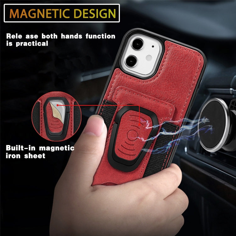 For iPhone 12 mini Magnetic Shockproof PU + TPU Case with Card Slot & Ring Holder