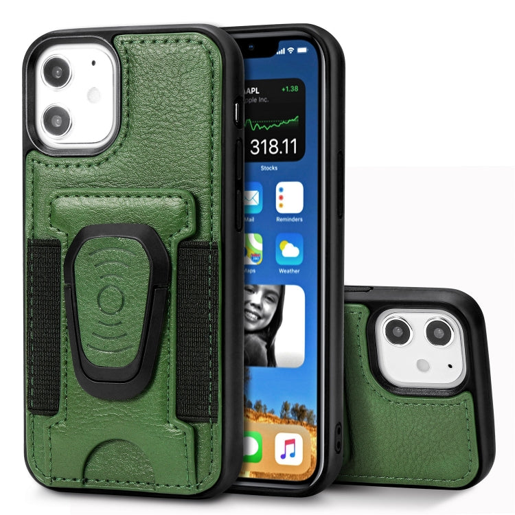 For iPhone 12 mini Magnetic Shockproof PU + TPU Case with Card Slot & Ring Holder