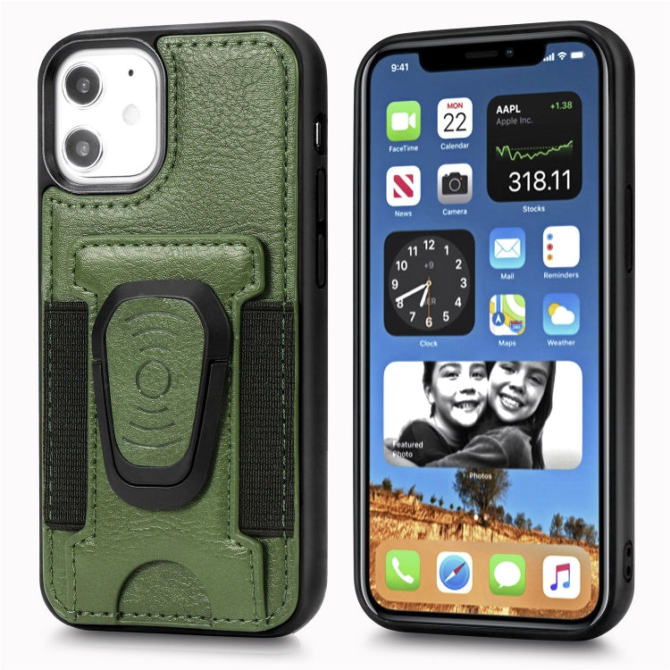 For iPhone 12 mini Magnetic Shockproof PU + TPU Case with Card Slot & Ring Holder