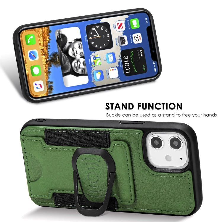 For iPhone 12 mini Magnetic Shockproof PU + TPU Case with Card Slot & Ring Holder