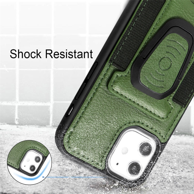 For iPhone 12 mini Magnetic Shockproof PU + TPU Case with Card Slot & Ring Holder