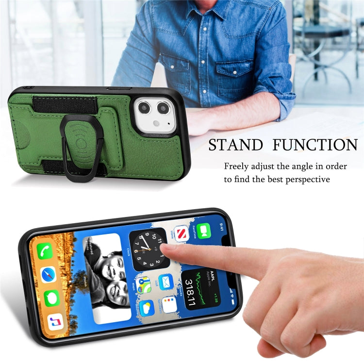 For iPhone 12 mini Magnetic Shockproof PU + TPU Case with Card Slot & Ring Holder