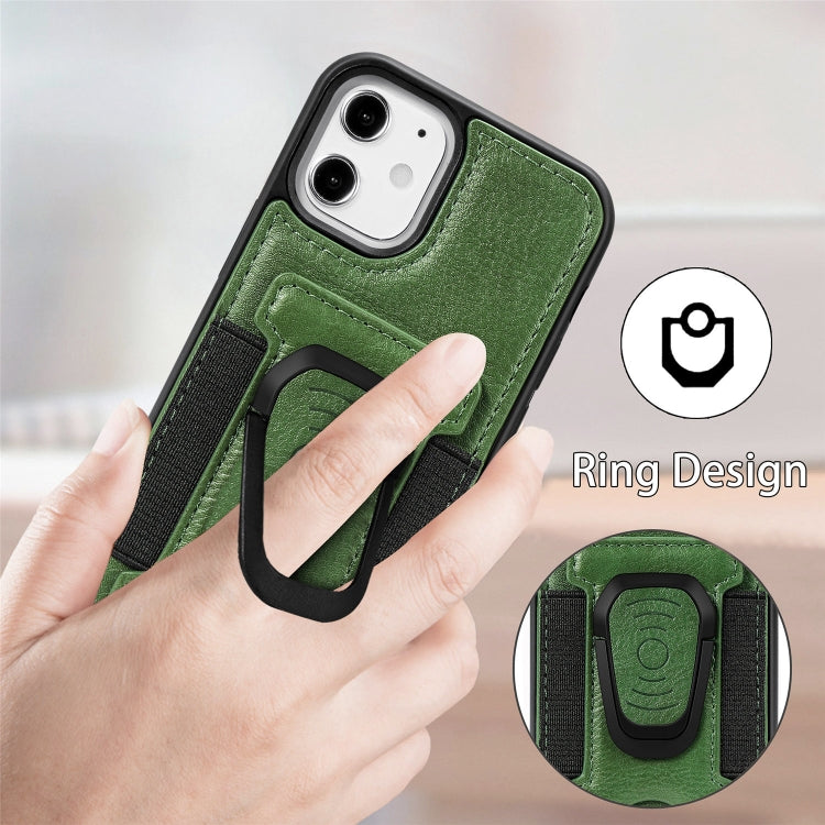 For iPhone 12 mini Magnetic Shockproof PU + TPU Case with Card Slot & Ring Holder