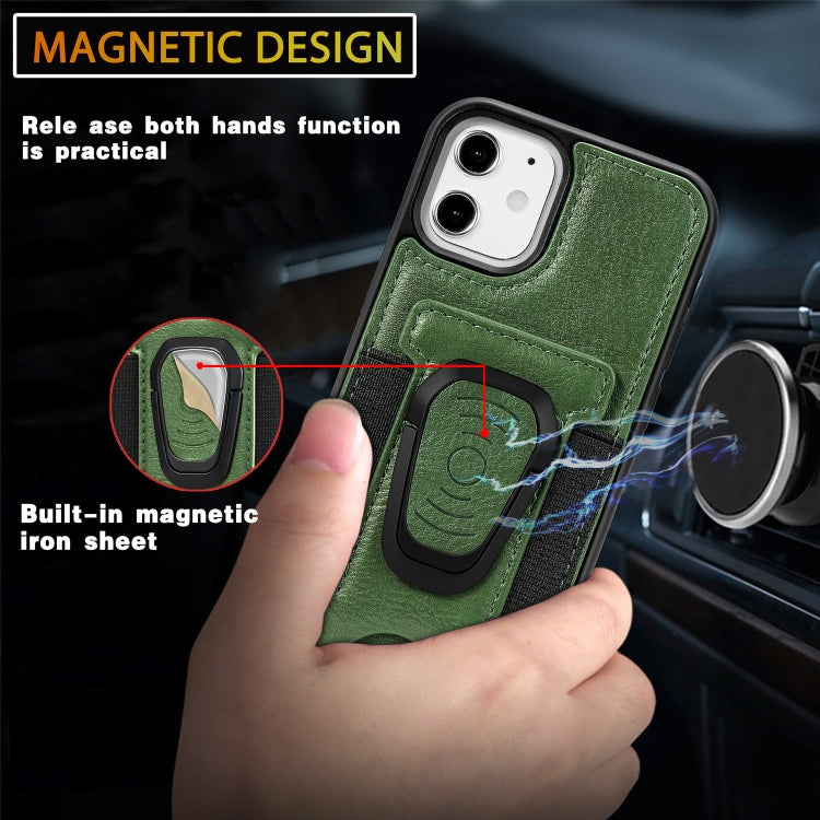 For iPhone 12 mini Magnetic Shockproof PU + TPU Case with Card Slot & Ring Holder