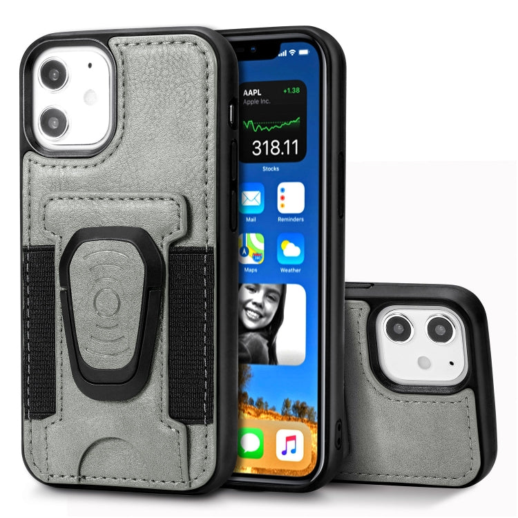 For iPhone 12 mini Magnetic Shockproof PU + TPU Case with Card Slot & Ring Holder