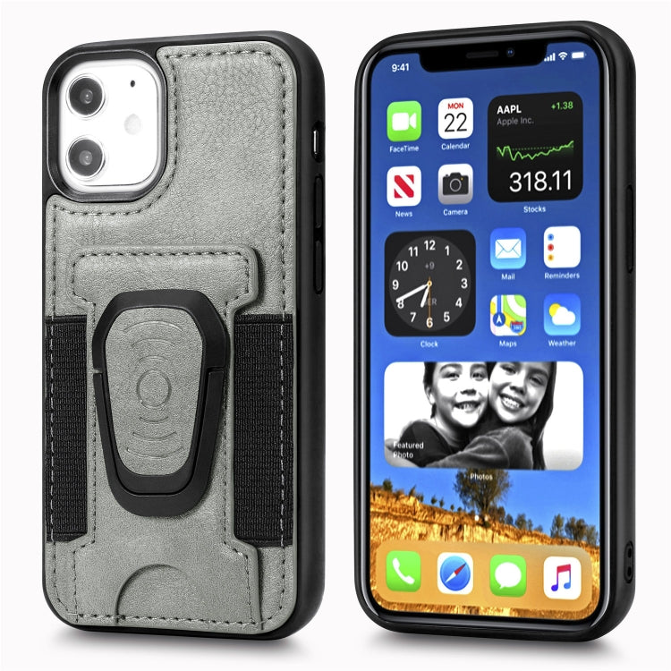 For iPhone 12 mini Magnetic Shockproof PU + TPU Case with Card Slot & Ring Holder