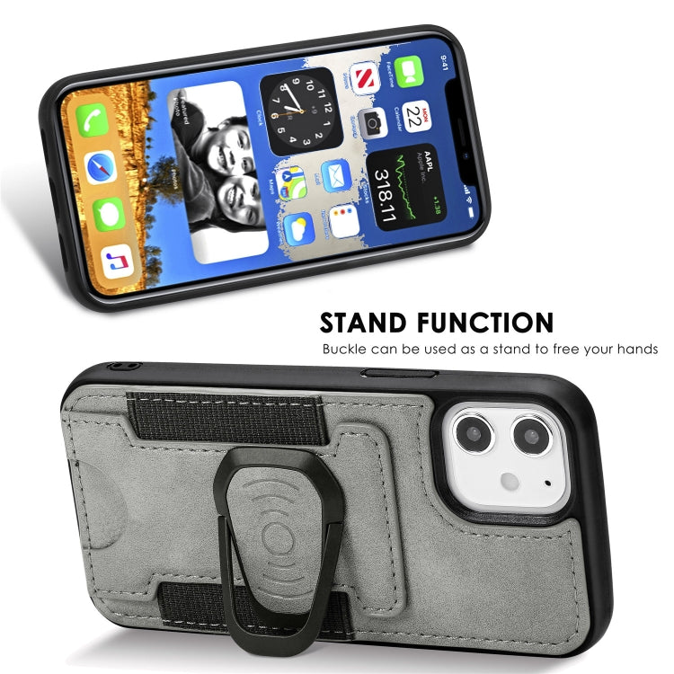 For iPhone 12 mini Magnetic Shockproof PU + TPU Case with Card Slot & Ring Holder