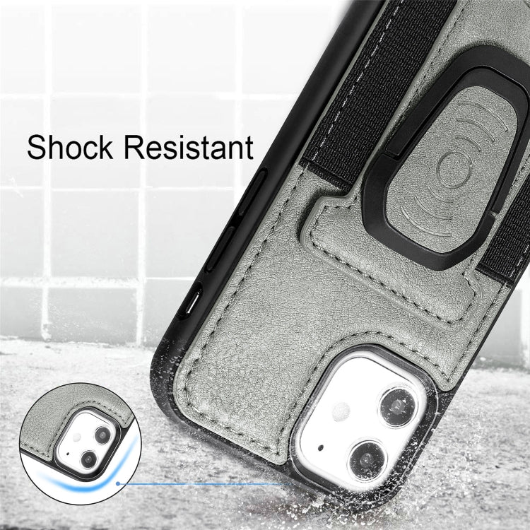 For iPhone 12 mini Magnetic Shockproof PU + TPU Case with Card Slot & Ring Holder