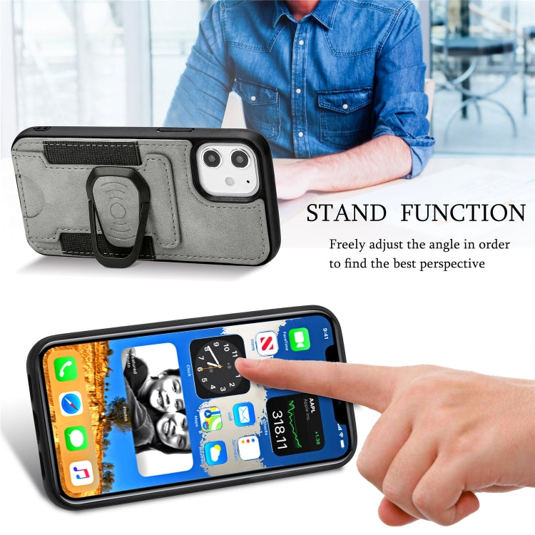 For iPhone 12 mini Magnetic Shockproof PU + TPU Case with Card Slot & Ring Holder